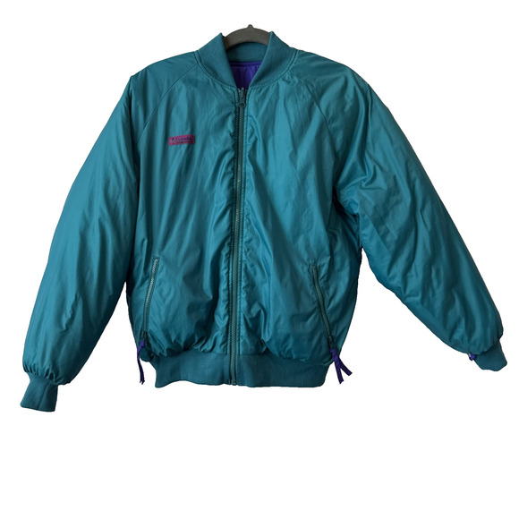 VTG Columbia Women's L Reversible Radial Puffy Ski Jacket 90's Retro Purple Teal - Picture 3 of 14